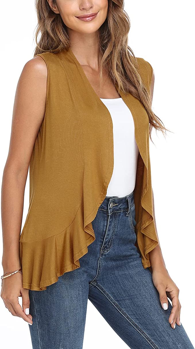 Xeoxarel Women's Sleeveless Cardigan Open Front Vest (S-3XL)-Camel fukezuan