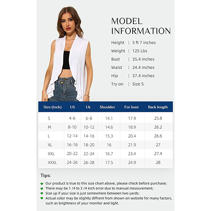 Xeoxarel Women's Sleeveless Cardigan Open Front Vest (White)