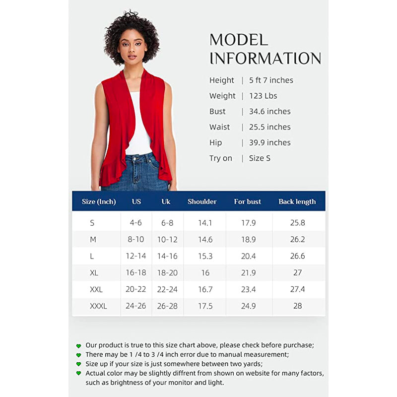 Xeoxarel Women's Sleeveless Cardigan Open Front Vest (Red)