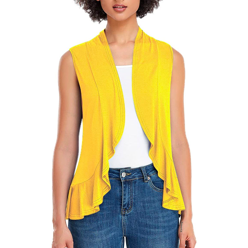 Xeoxarel Women's Sleeveless Cardigan Open Front Vest (Yellow)