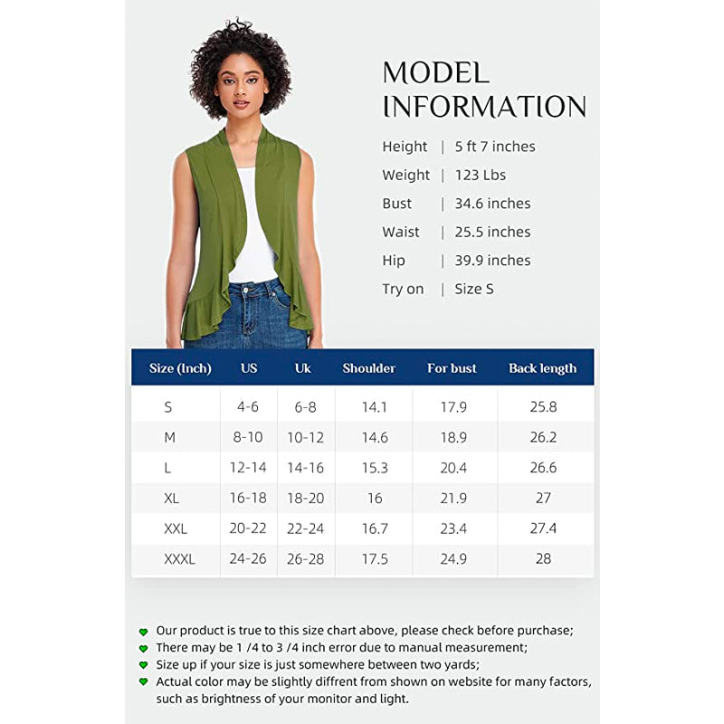Xeoxarel Women's Sleeveless Cardigan Open Front Vest (Olive Green)