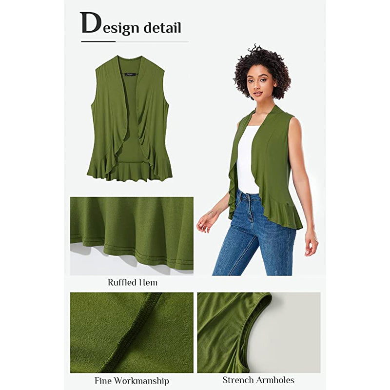 Xeoxarel Women's Sleeveless Cardigan Open Front Vest (Olive Green)