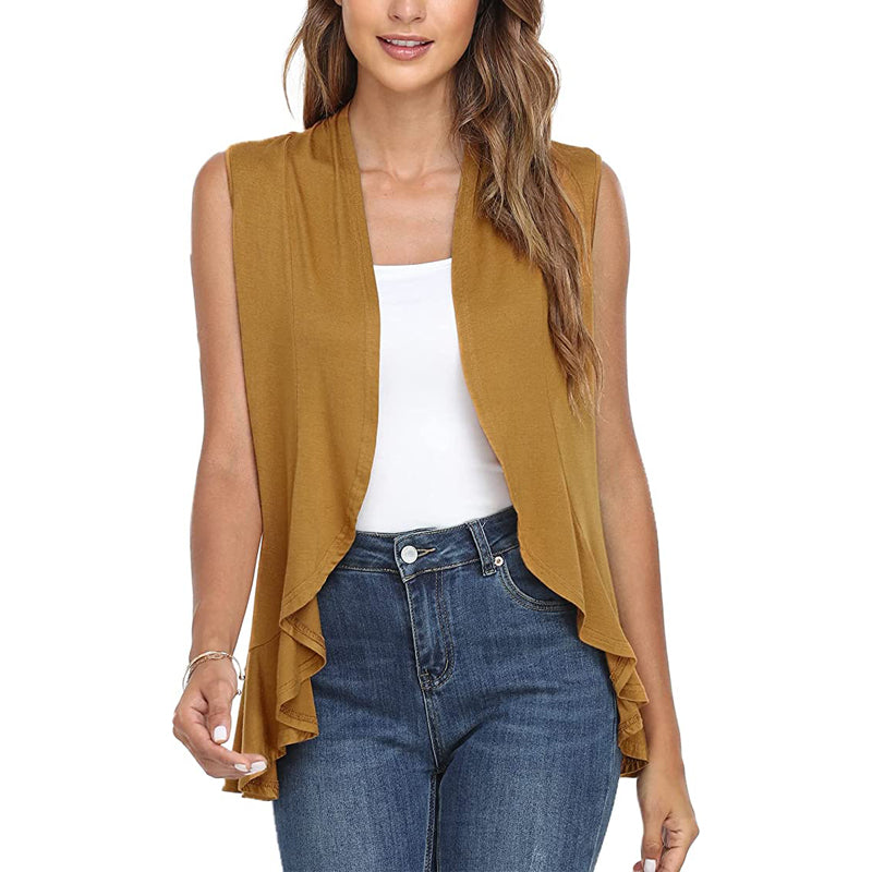 Xeoxarel Women's Sleeveless Cardigan Open Front Vest (Camel Brown)