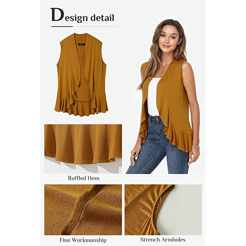 Xeoxarel Women's Sleeveless Cardigan Open Front Vest (Camel Brown)