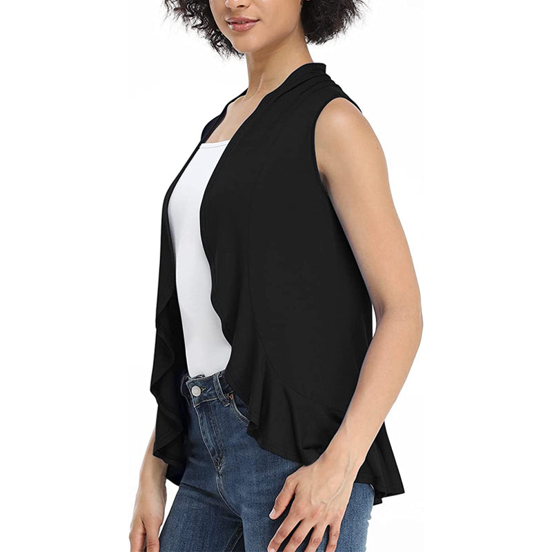 Xeoxarel Women's Sleeveless Cardigan Open Front Vest (Black)