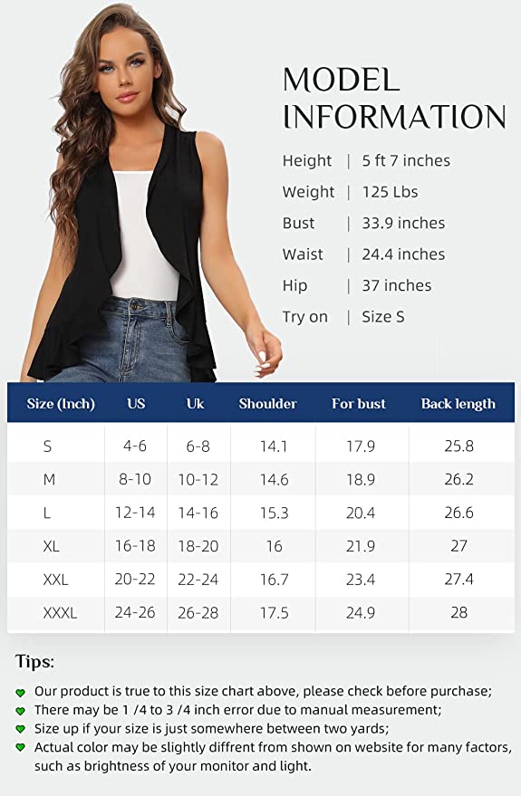 Xeoxarel Women's Sleeveless Cardigan Open Front Vest (S-3XL)-Black