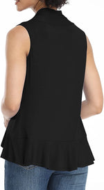 Xeoxarel Women's Sleeveless Cardigan Open Front Vest (S-3XL)-Black