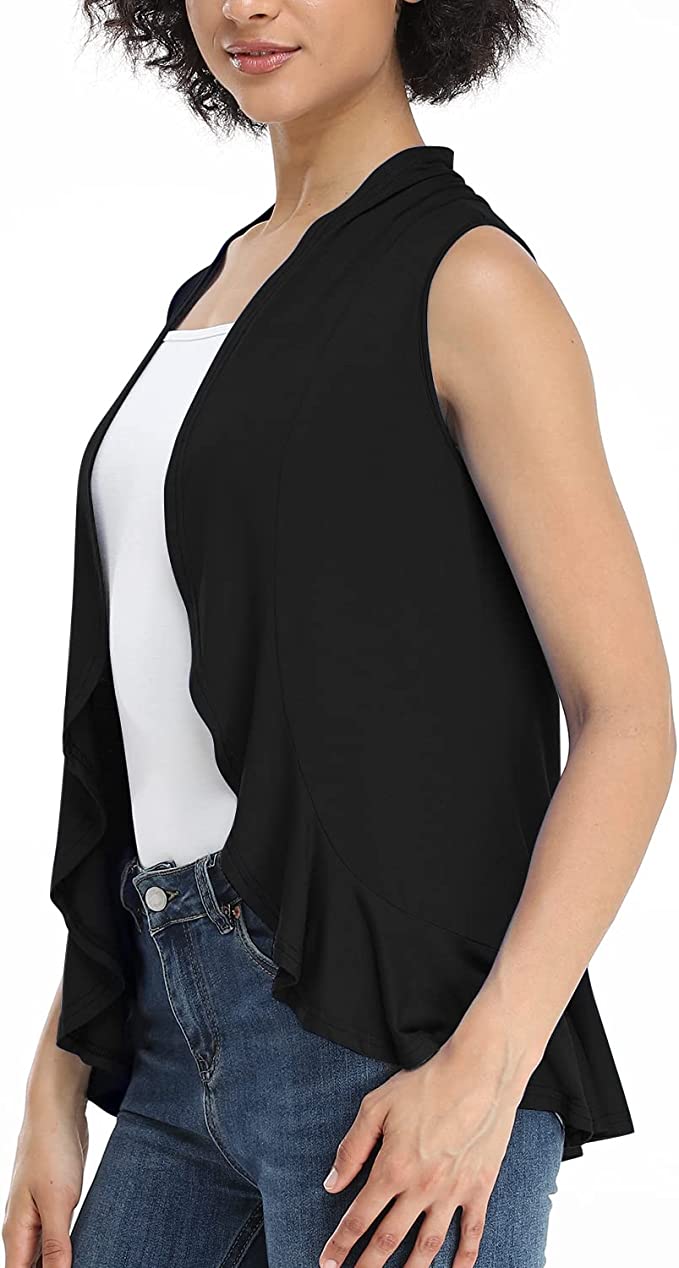 Xeoxarel Women's Sleeveless Cardigan Open Front Vest (S-3XL)-Black