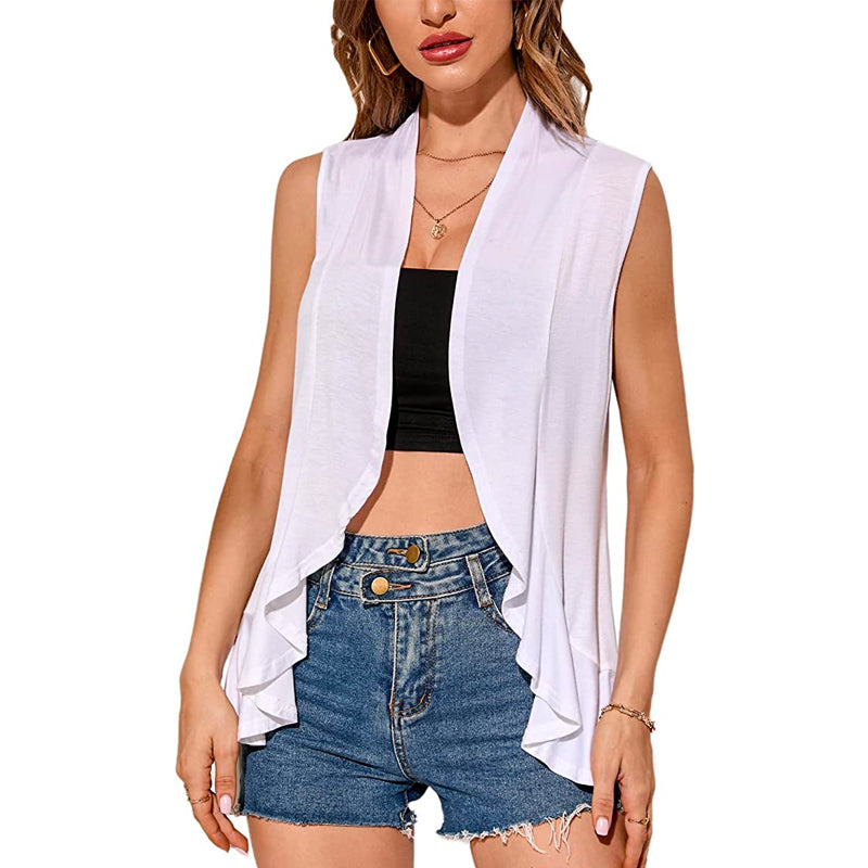 Xeoxarel Women's Sleeveless Cardigan Open Front Vest (White)