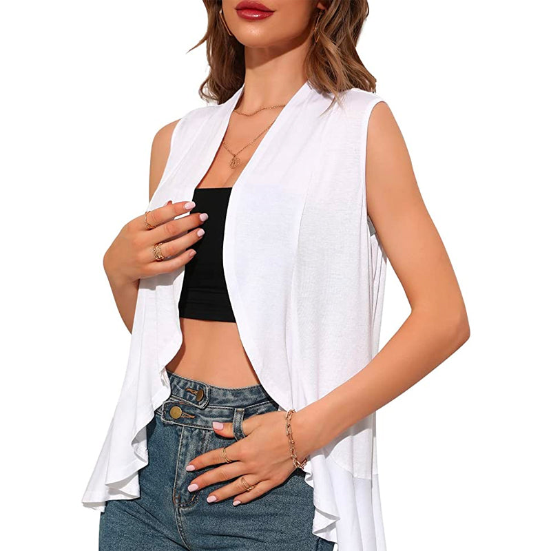 Xeoxarel Women's Sleeveless Cardigan Open Front Vest (White)