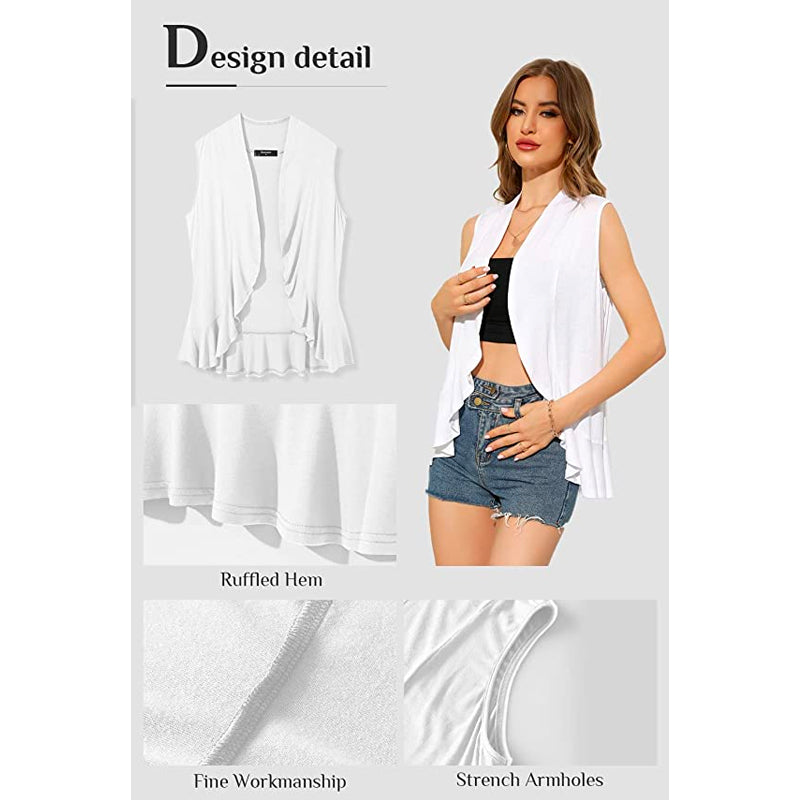 Xeoxarel Women's Sleeveless Cardigan Open Front Vest (White)