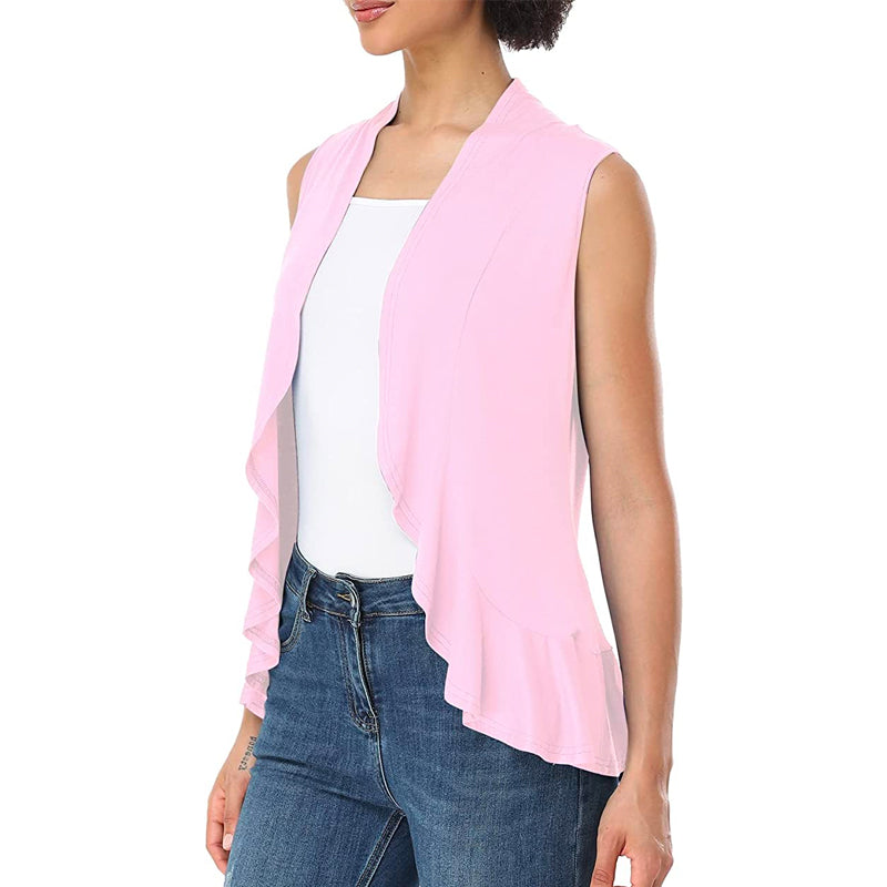 Xeoxarel Women's Sleeveless Cardigan Open Front Vest (Pink)