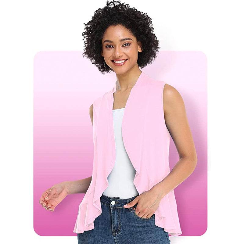 Xeoxarel Women's Sleeveless Cardigan Open Front Vest (Pink)