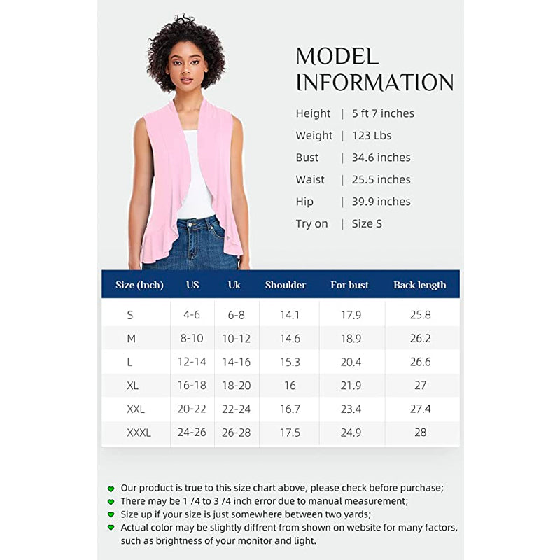 Xeoxarel Women's Sleeveless Cardigan Open Front Vest (Pink)