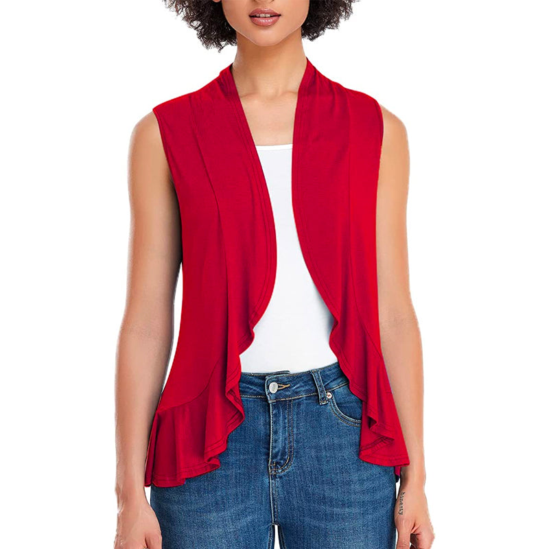 Xeoxarel Women's Sleeveless Cardigan Open Front Vest (Red)