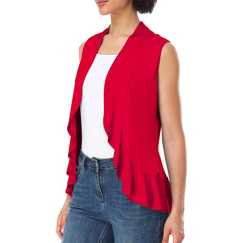 Xeoxarel Women's Sleeveless Cardigan Open Front Vest (Red)