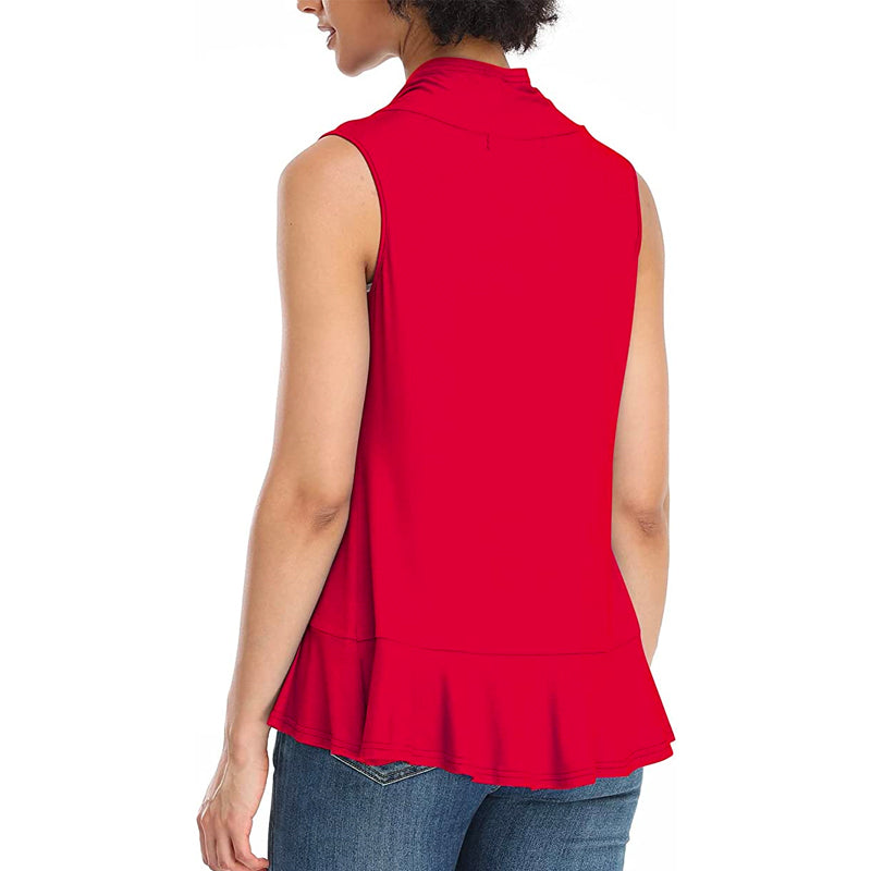 Xeoxarel Women's Sleeveless Cardigan Open Front Vest (Red)