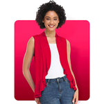 Xeoxarel Women's Sleeveless Cardigan Open Front Vest (Red)