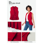 Xeoxarel Women's Sleeveless Cardigan Open Front Vest (Red)