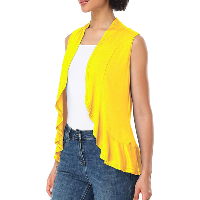 Xeoxarel Women's Sleeveless Cardigan Open Front Vest (Yellow)