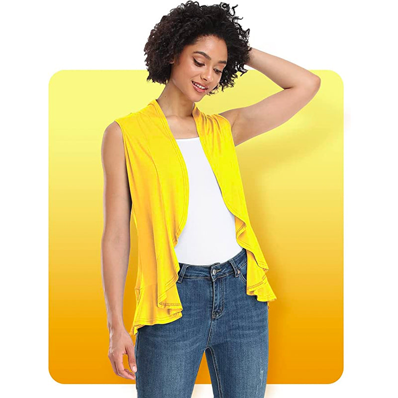 Xeoxarel Women's Sleeveless Cardigan Open Front Vest (Yellow)