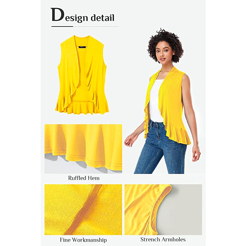 Xeoxarel Women's Sleeveless Cardigan Open Front Vest (Yellow)
