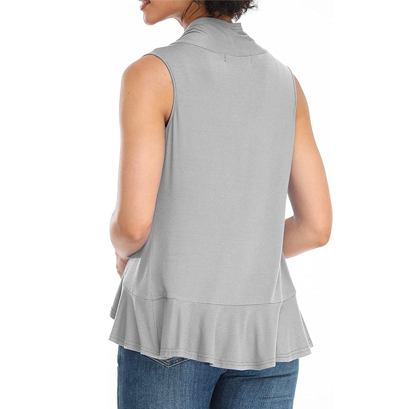 Xeoxarel Women's Sleeveless Cardigan Open Front Vest (Gray)