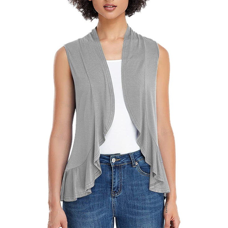 Xeoxarel Women's Sleeveless Cardigan Open Front Vest (Gray)