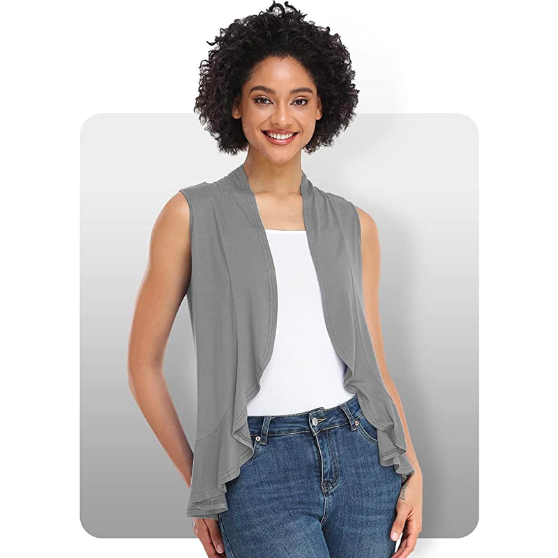 Xeoxarel Women's Sleeveless Cardigan Open Front Vest (Gray)