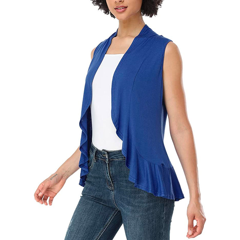 Xeoxarel Women's Sleeveless Cardigan Open Front Vest (Royal Blue)