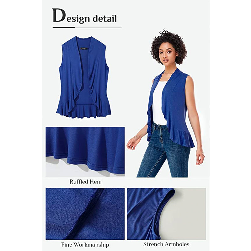 Xeoxarel Women's Sleeveless Cardigan Open Front Vest (Royal Blue)