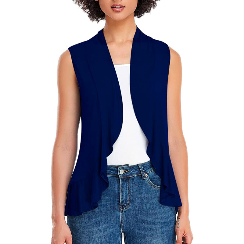 Xeoxarel Women's Sleeveless Cardigan Open Front Vest (Navy Blue)