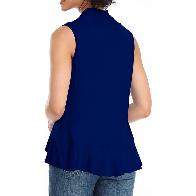 Xeoxarel Women's Sleeveless Cardigan Open Front Vest (Navy Blue)
