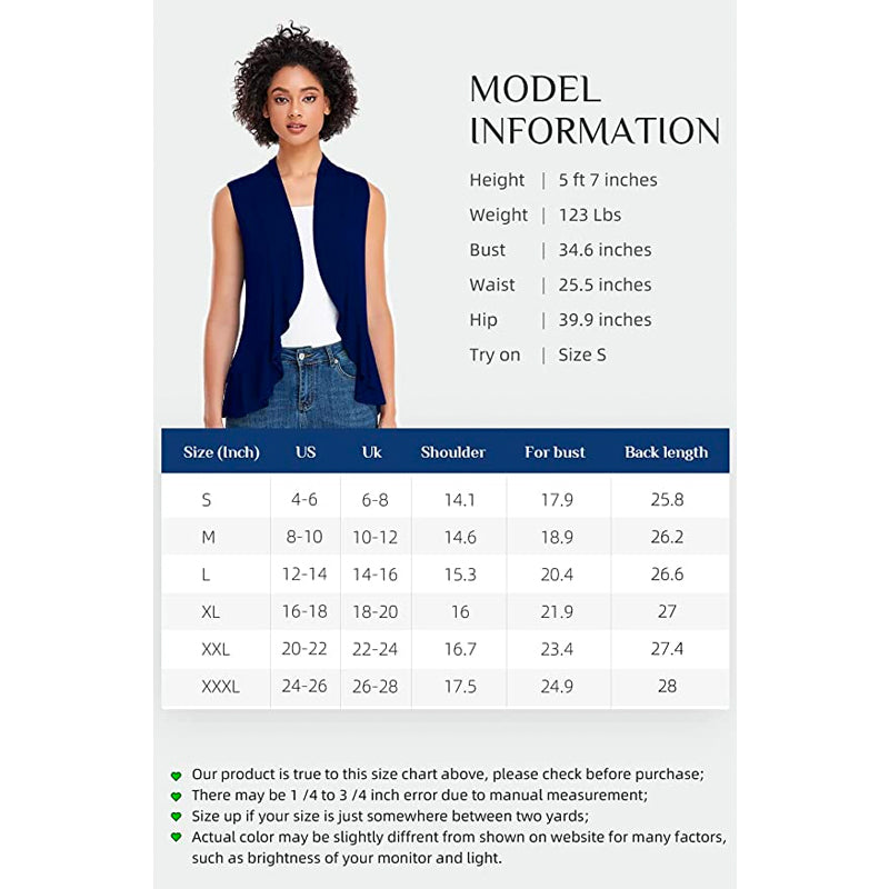 Xeoxarel Women's Sleeveless Cardigan Open Front Vest (Navy Blue)
