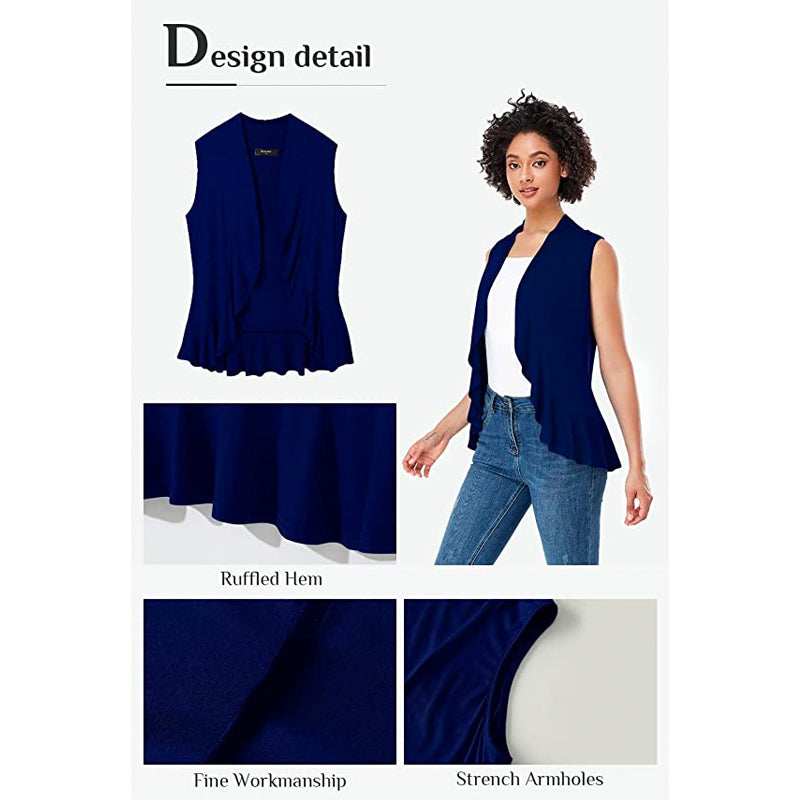Xeoxarel Women's Sleeveless Cardigan Open Front Vest (Navy Blue)
