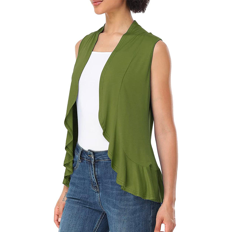 Xeoxarel Women's Sleeveless Cardigan Open Front Vest (Olive Green)