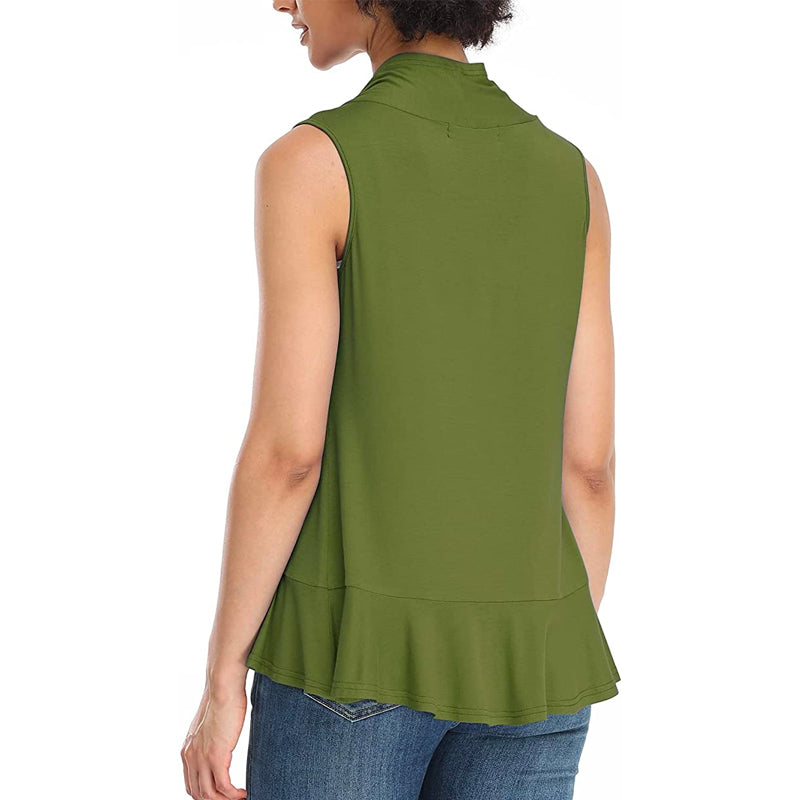 Xeoxarel Women's Sleeveless Cardigan Open Front Vest (Olive Green)
