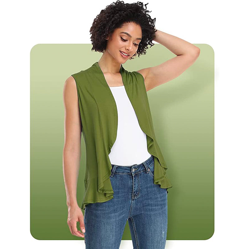 Xeoxarel Women's Sleeveless Cardigan Open Front Vest (Olive Green)