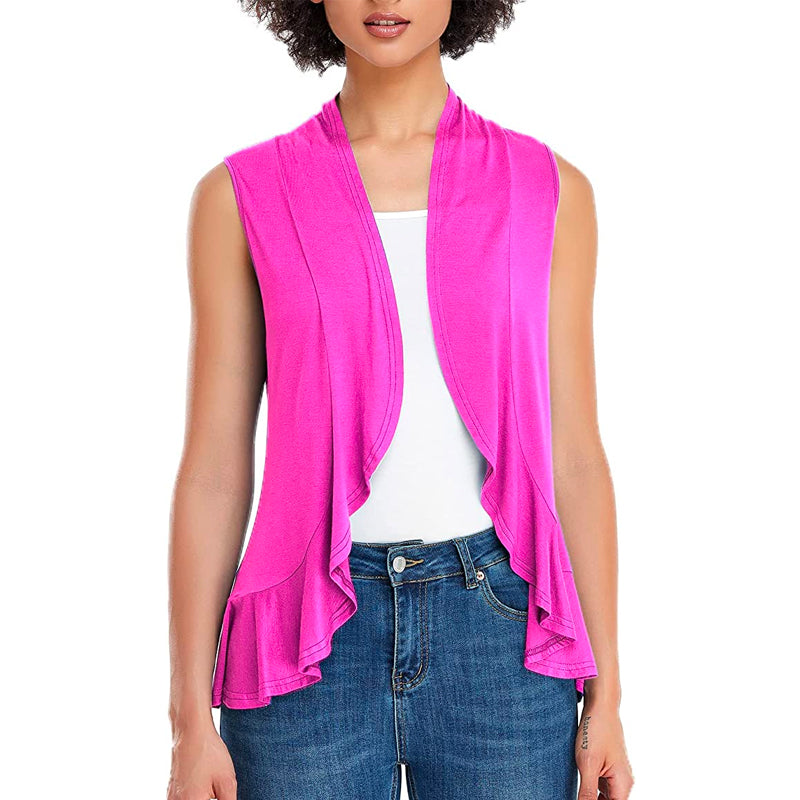 Xeoxarel Women's Sleeveless Cardigan Open Front Vest (Rose)