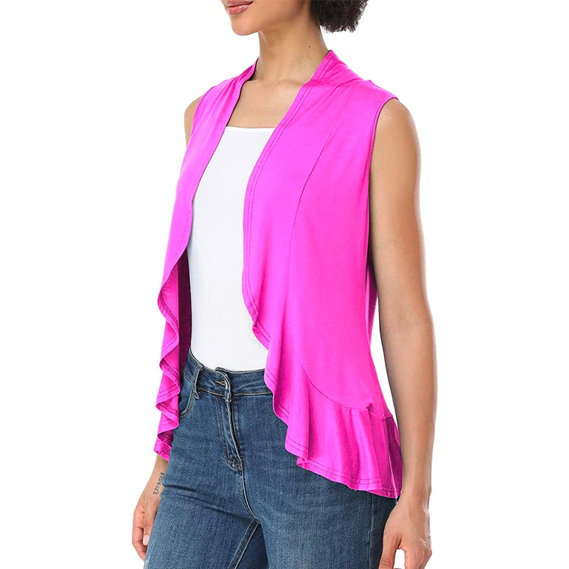 Xeoxarel Women's Sleeveless Cardigan Open Front Vest (Rose)