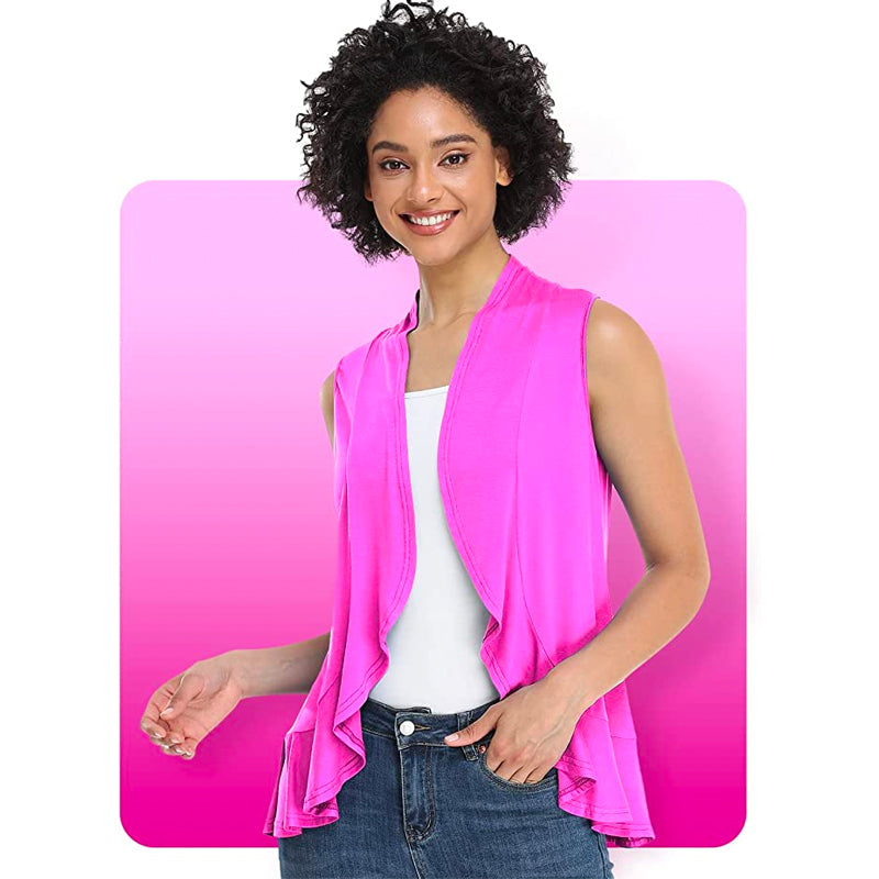 Xeoxarel Women's Sleeveless Cardigan Open Front Vest (Rose)