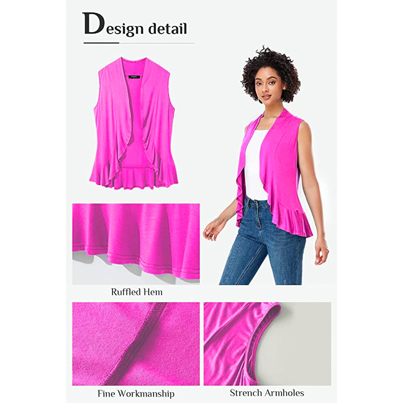 Xeoxarel Women's Sleeveless Cardigan Open Front Vest (Rose)