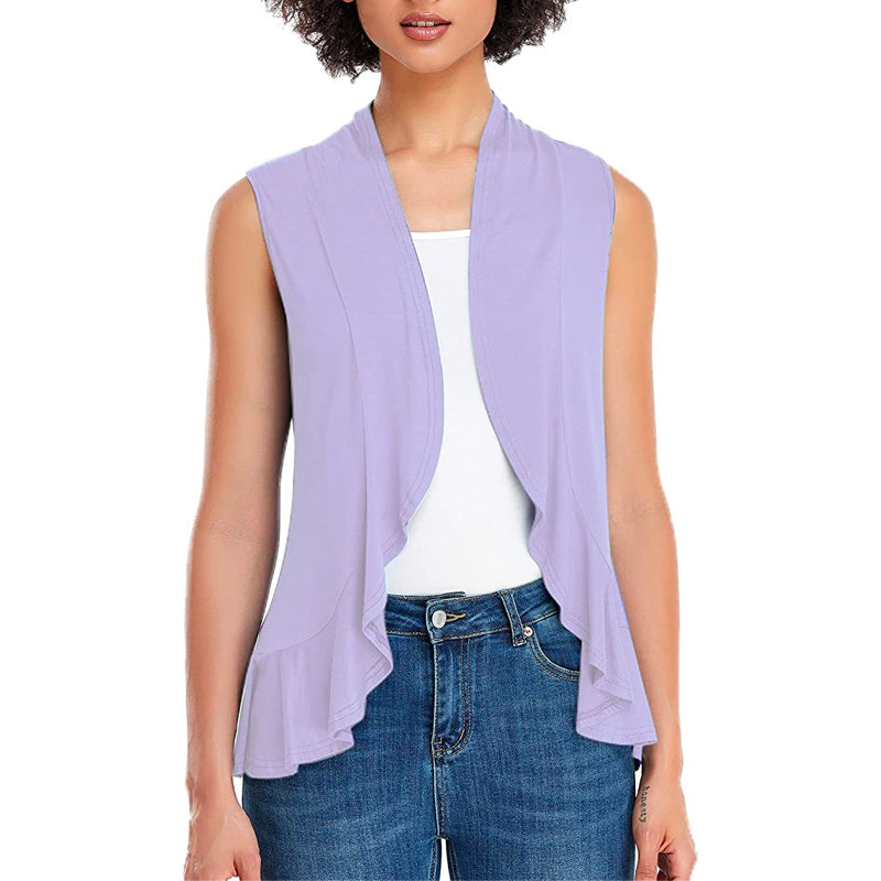 Xeoxarel Women's Sleeveless Cardigan Open Front Vest (Lavender)