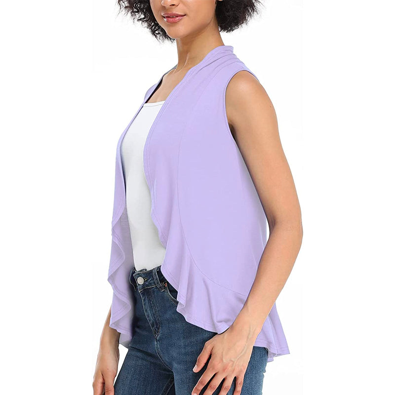 Xeoxarel Women's Sleeveless Cardigan Open Front Vest (Lavender)