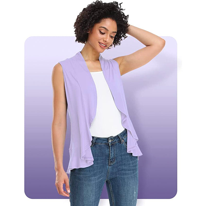 Xeoxarel Women's Sleeveless Cardigan Open Front Vest (Lavender)