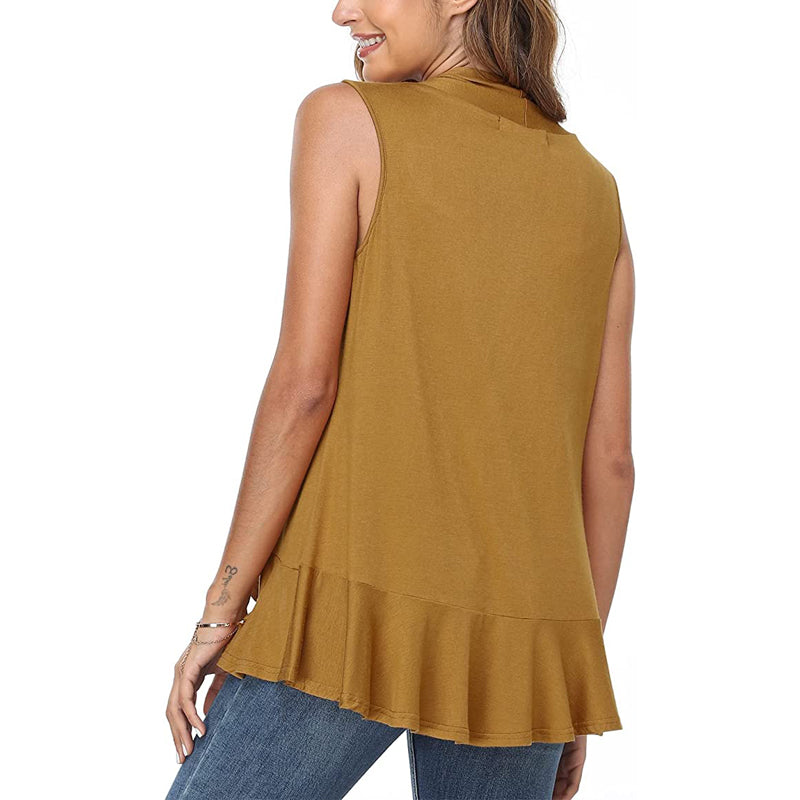 Xeoxarel Women's Sleeveless Cardigan Open Front Vest (Camel Brown)